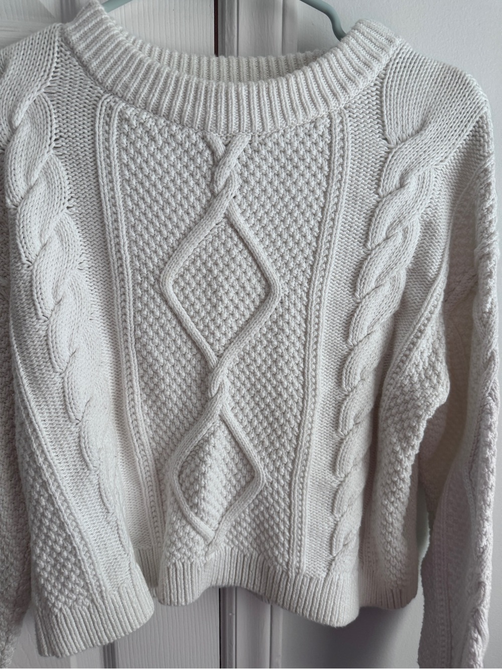 Quince Organic Cotton Cropped Cable Knit Crew Sweater Ivory S - Picture 5 of 14